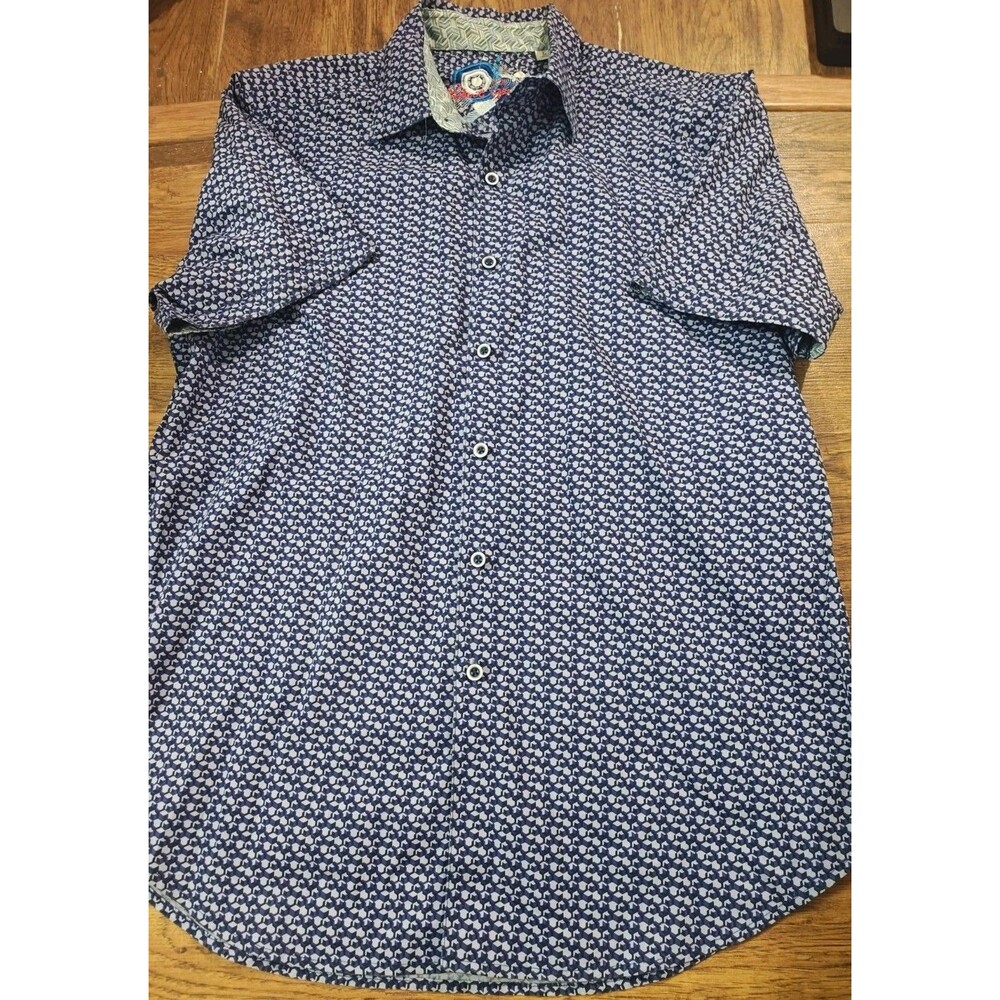 Robert Graham Mens Large Classic Fit Short Sleeve Button Down Shirt Geometric
